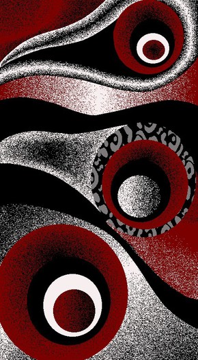 Red Circles with black and white Rug
