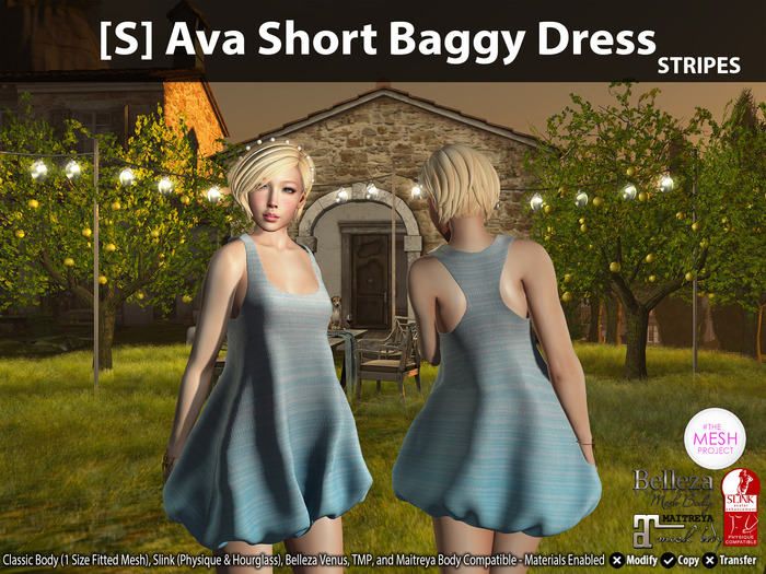 [S] Ava Short Baggy Dress Stripes