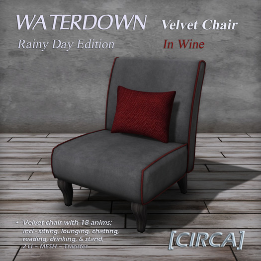 [CIRCA] Pkg - "WATERDOWN" - Velvet Chair - In Wine