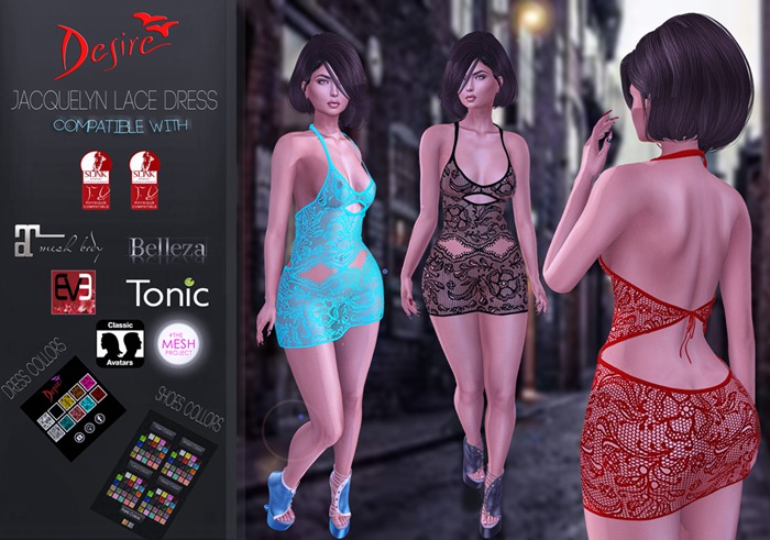 .::D::. Jacquelyn Lace Dress  * Rigged Mesh [HUD Driven]