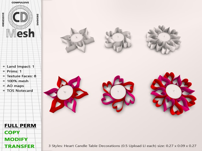 Hearts Candle Table Decorations [Full Perm | 100% Mesh]