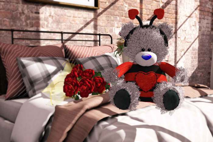 Aphrodite Ladybug Valentines bear- Includes bouquet of red roses wearable, romantic gifts