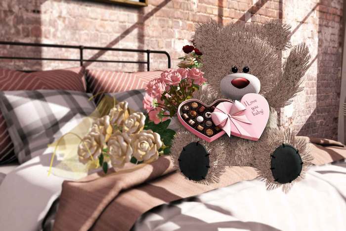 Aphrodite pink Valentines bear- With chocolates box, deliver eatables and wearable white roses bouquet!