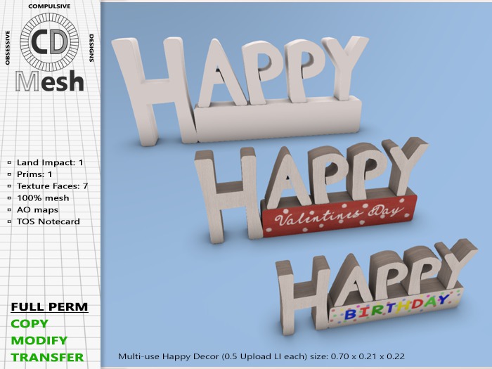 Happy Valentine/Birthday Sign [Full Perm | 100% Mesh]