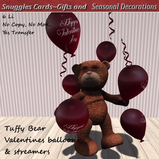 Tuffy Bear Valentines balloons, & streamers  By Snuggles Boxed