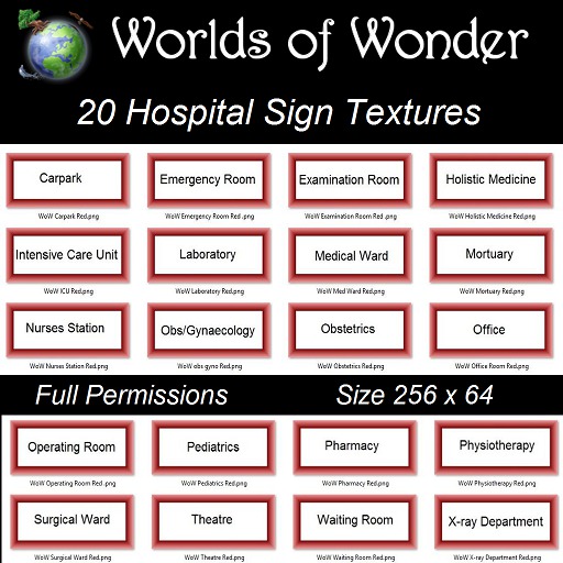 WoW 20 Hospital Sign Textures Red (Boxed)