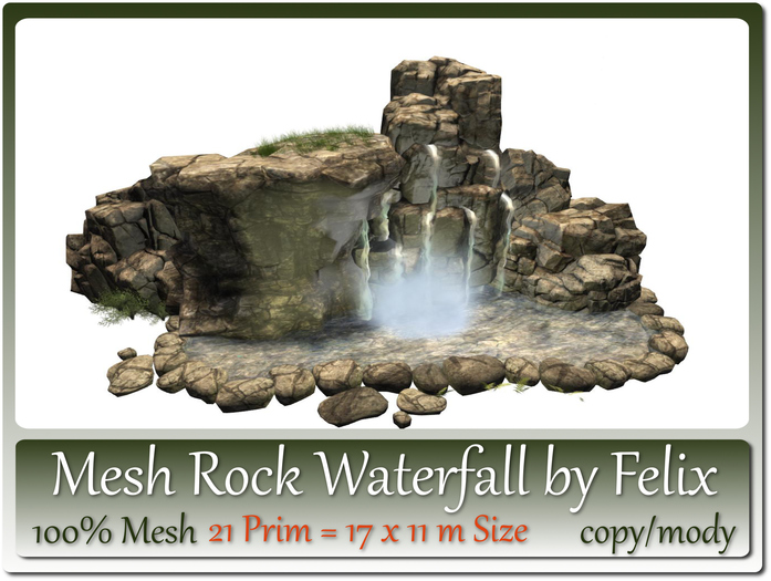 Mesh Rock Waterfall by Felix 21 Prim = 17x11m Size copy/mody