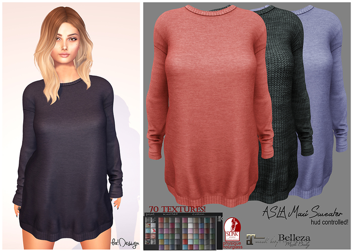 ★ASLA Maxi Sweater 70 Textures!HUD Controlled!#For Mesh Avatar!★