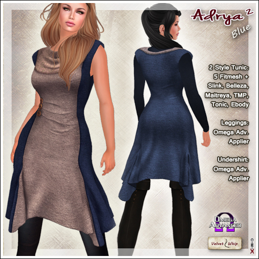 [V/W] Adrya II Blue - Medieval fantasy tunic in 5 fitmesh sizes + Belleza, Slink, Maitreya, TMP, Tonic & Omega app