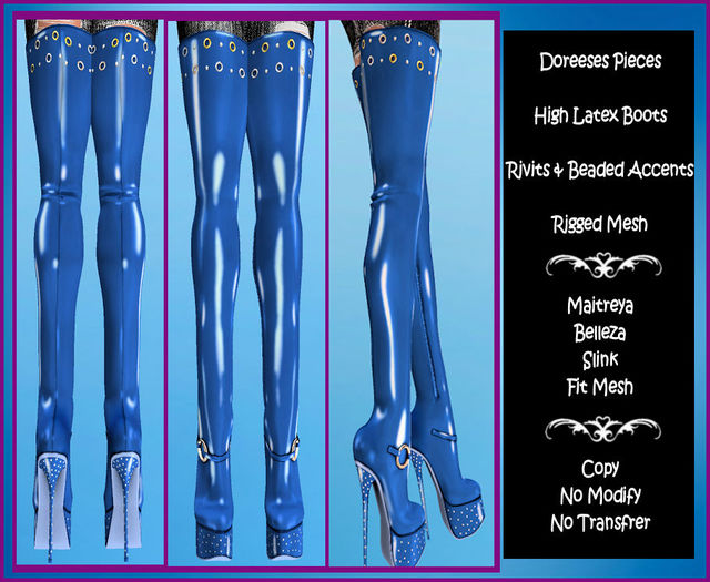 HIGH LATEX BOOTS BLUE BOX