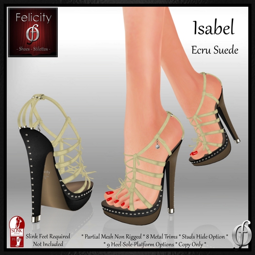 SALE *Felicity* Isabel Stilettos - Ecru Suede High Heels Studded Shoes (8 Metal Trim, 9 Sole/Heel Colors) for Slink High