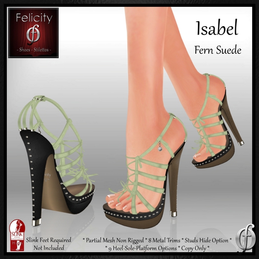 SALE *Felicity* Isabel Stilettos - Fern Suede High Heels Studded Shoes (8 Metal Trim, 9 Sole/Heel Colors) for Slink High