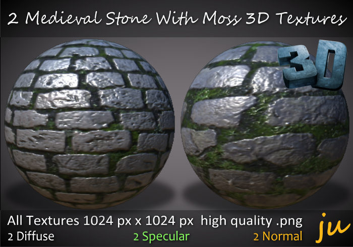 JU 2 Medieval Stone With Moss 3D Textures Full Perm
