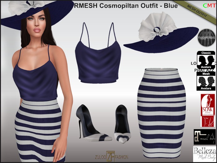 Zuloo-Rigged/MESH Cosmopolitan Outfit - Blue