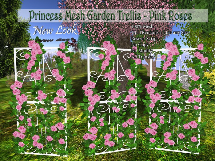 Princess 1 LI Mesh Garden Trellis - Pink Roses with Resizer & Fullbright on/off