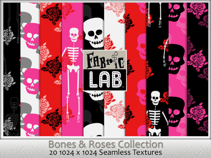 Rockabilly Bones & Roses Textures by Fabric Lab Valentine Skulls