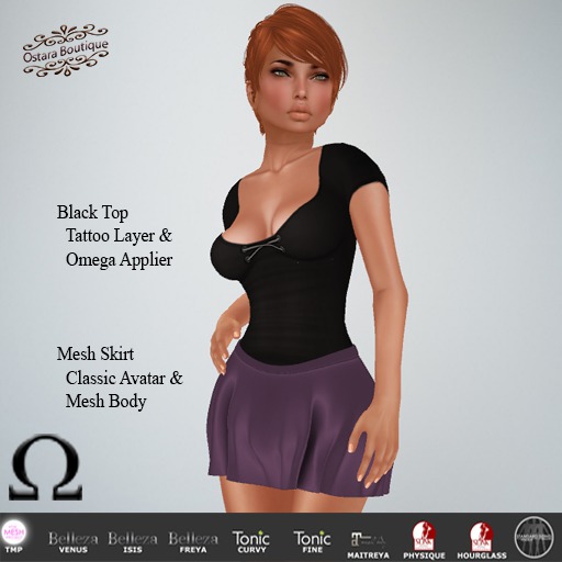 Black T-Shirt BOM & Violet Flared Skirt 