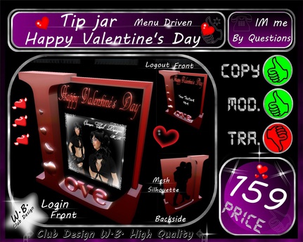 Second Life Marketplace - * Happy Valentine's Day * Tip jar * Menu Driven