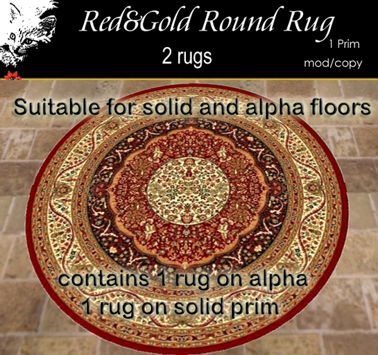 Red&Gold Round Rug  with & without alpha