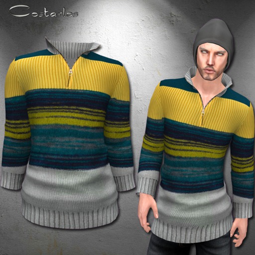 Costarlos Sweater Zip yellow stripes