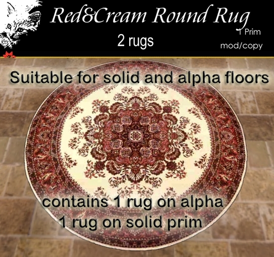 Red&Cream Round Rug with & without alpha