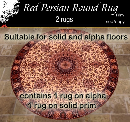 Red Persian Round Rug with & without alpha