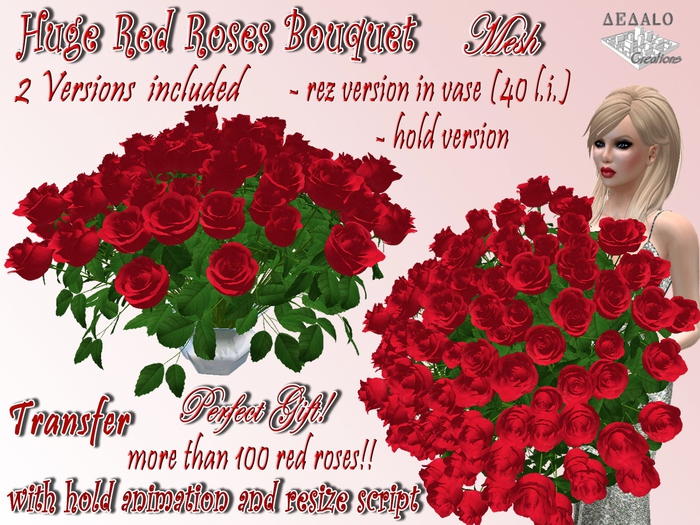 Huge Red Roses Bouquet - Valentine's Gift - Hold and Rez - more than 100 roses GREAT PRESENT ! * Valentine's Day Promo *