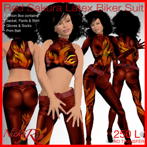 Nicky Ree Bodysuits - Red Sakura Latex Biker Suit