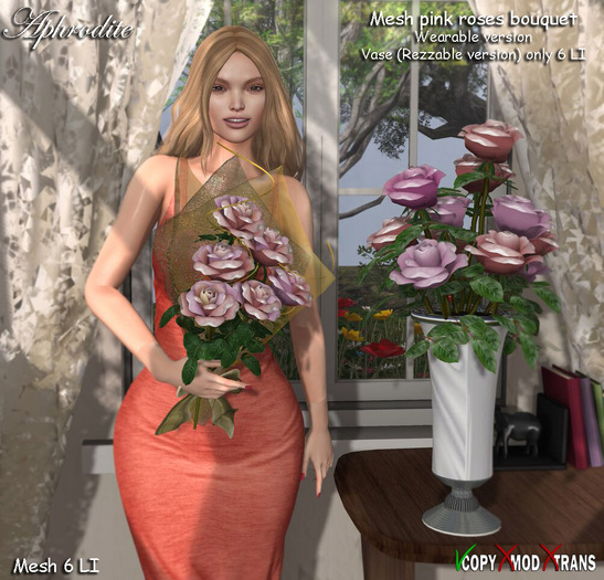 Aphrodite pink mesh roses bouquet & vase set- Ideal Valentines day gift!