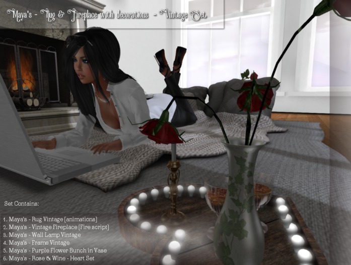 Maya's - Rug & Fireplace with decorations  - Vintage Set