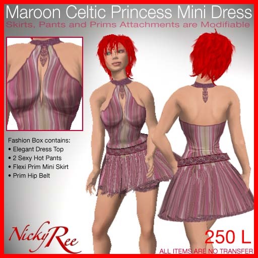 Maroon Celtic Princess Mini Dress