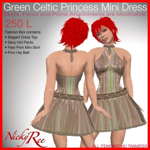Green Celtic Princess Mini Dress