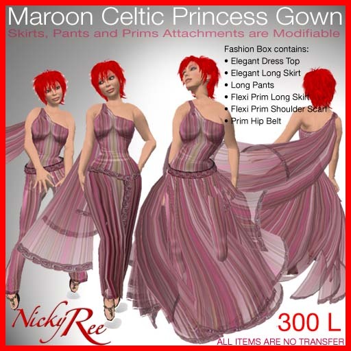 Maroon Celtic Princess Gown