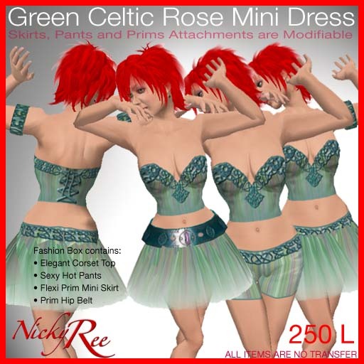 Green Celtic Rose Mini Dress