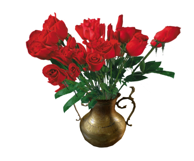 Red Roses Bouquet in a Bronze Pot