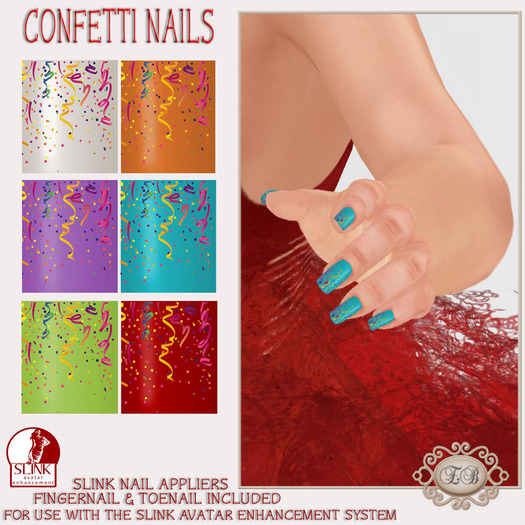 .:Ecce Bellus:.Slink Avatar Enhancement Nail Appliers-Confetti