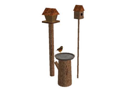 Birdfeeder, Birdhouse, Birdbath and singing Robin