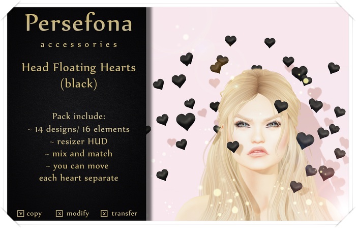 Persefona Head Floating Hearts (black)