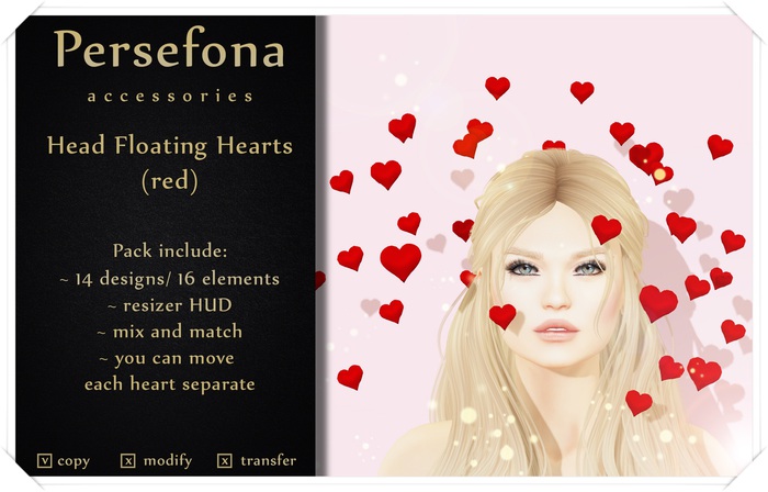Persefona Head Floating Hearts (red)