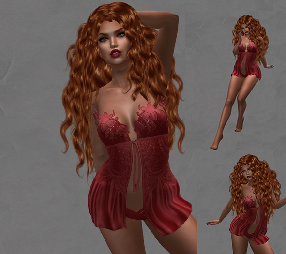 Blueberry - Mykonos / Satin Robe+Panties  - Maitreya - Red RARE