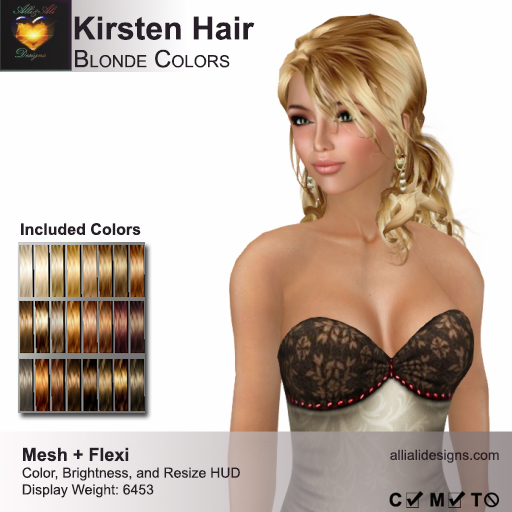 A&A Kirsten Hair Blonde Colors Pack. Mesh + Flexi medium womens hairstyle