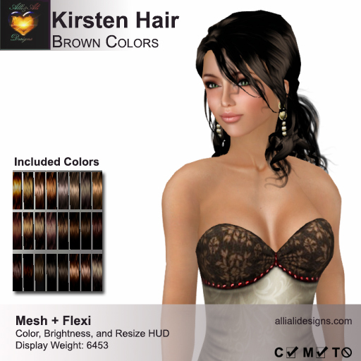 A&A Kirsten Hair Brown Colors Pack. Mesh + Flexi medium womens hairstyle