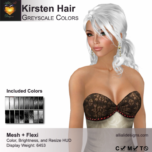 A&A Kirsten Hair Greyscale Colors Pack. Mesh + Flexi medium womens hairstyle