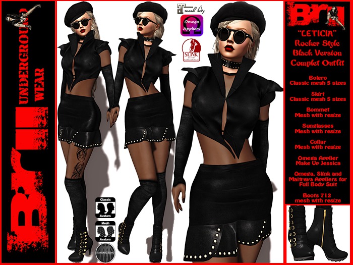 **LETICIA BLACK VERSION ROCKER  STYLE COMPLET OUTFIT **