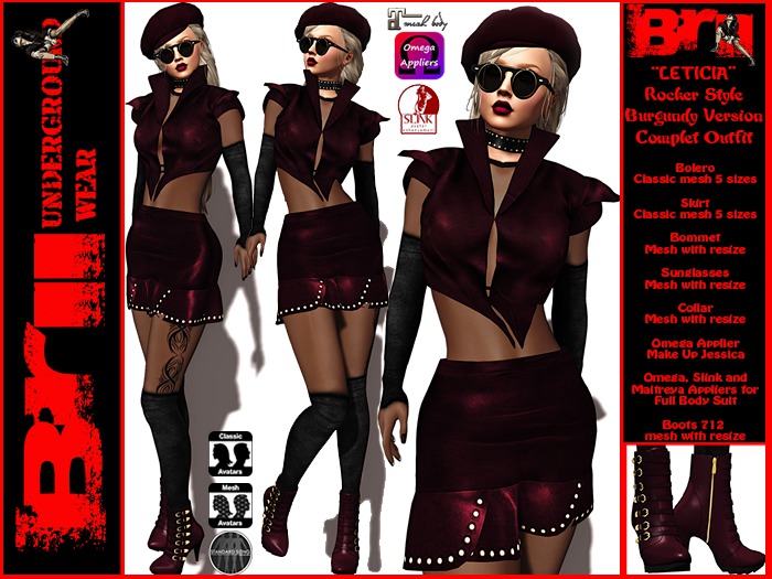**LETICIA BURGUNDY VERSION ROCKER  STYLE COMPLET OUTFIT **