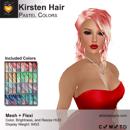 A&A Kirsten Hair Pastel Colors Pack. Mesh + Flexi medium womens hairstyle