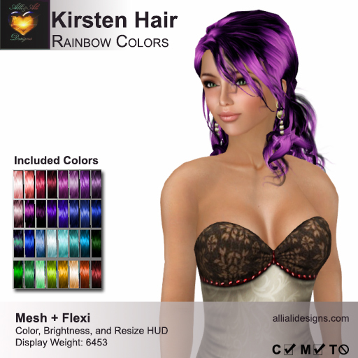 A&A Kirsten Hair Rainbow Colors Pack. Mesh + Flexi medium womens hairstyle