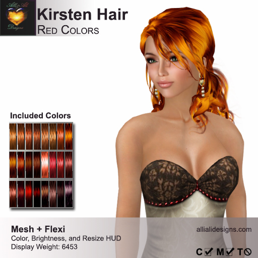 A&A Kirsten Hair Red Colors Pack. Mesh + Flexi medium womens hairstyle