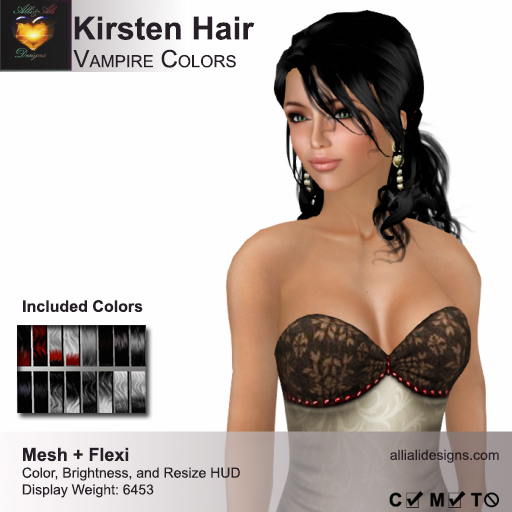 A&A Kirsten Hair Vampire Colors Pack. Mesh + Flexi medium womens hairstyle