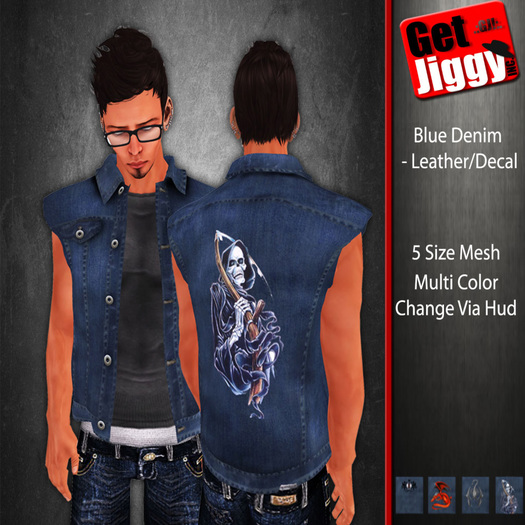 Blue Denim Vest- Leather-Decal